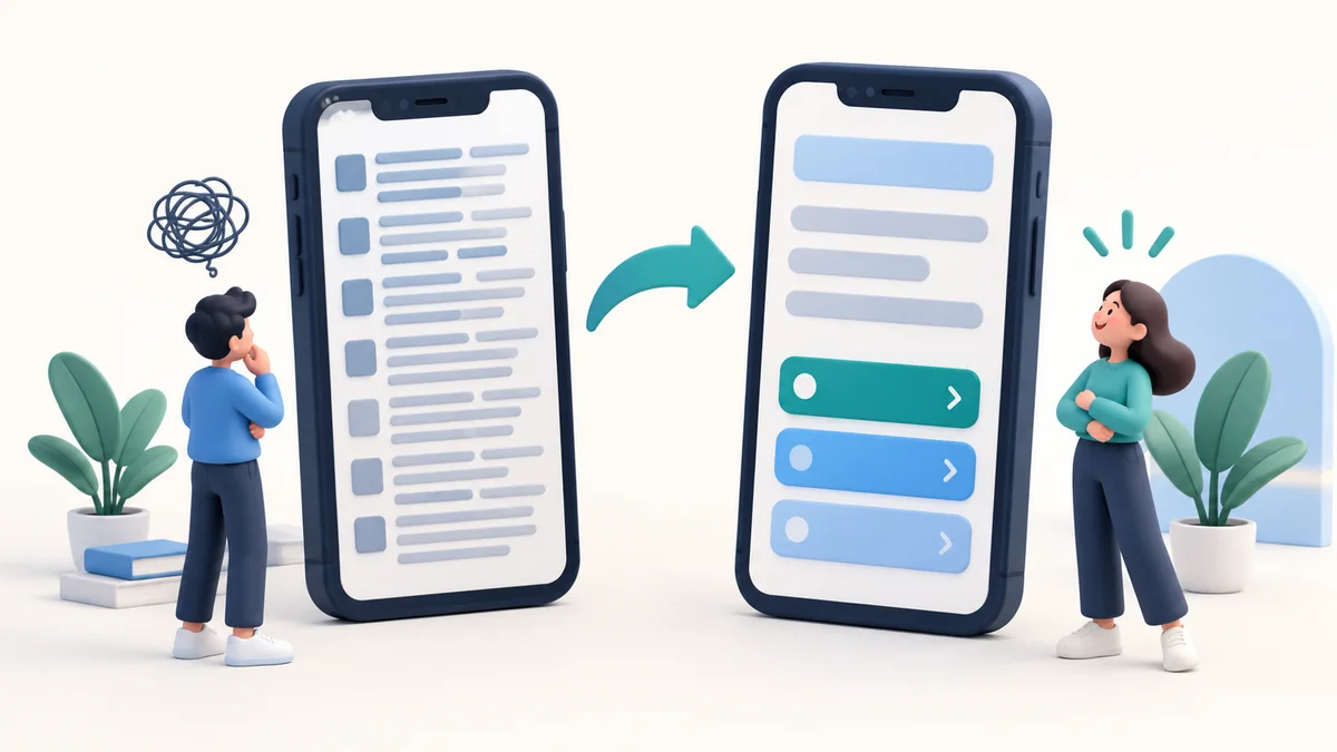 Two phone layouts compare crowded content with readable large-text reflow