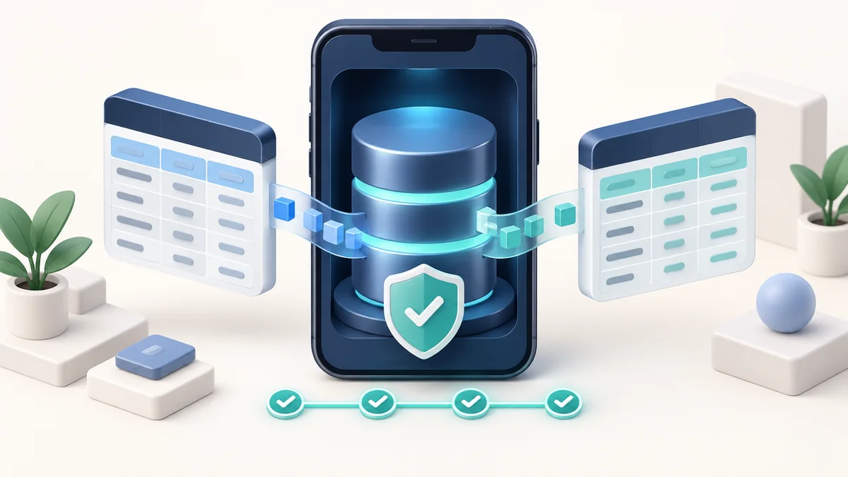 A local database moves between table structures while keeping progress records